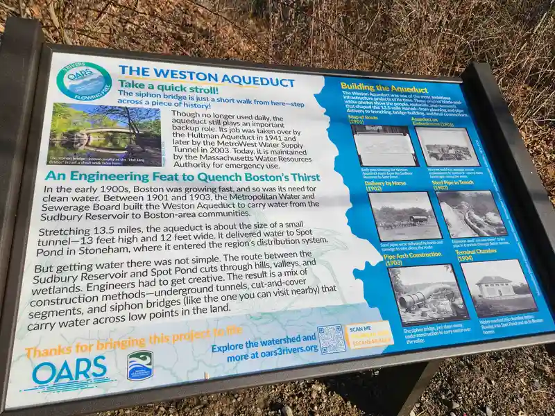 Informational sign about the history of the Weston Aqueduct