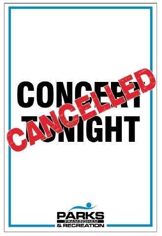 Graphic says: Concert tonight cancelled