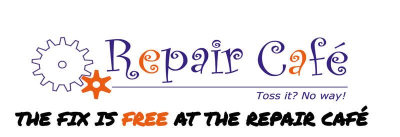 Repair Café logo with &#039;The fix is free at the Repair Café'