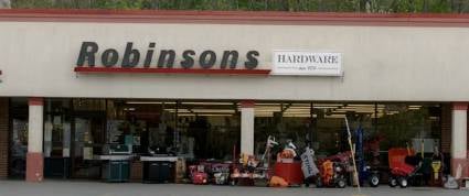 Front of Robinsons Hardware store in the Pinefield shopping center