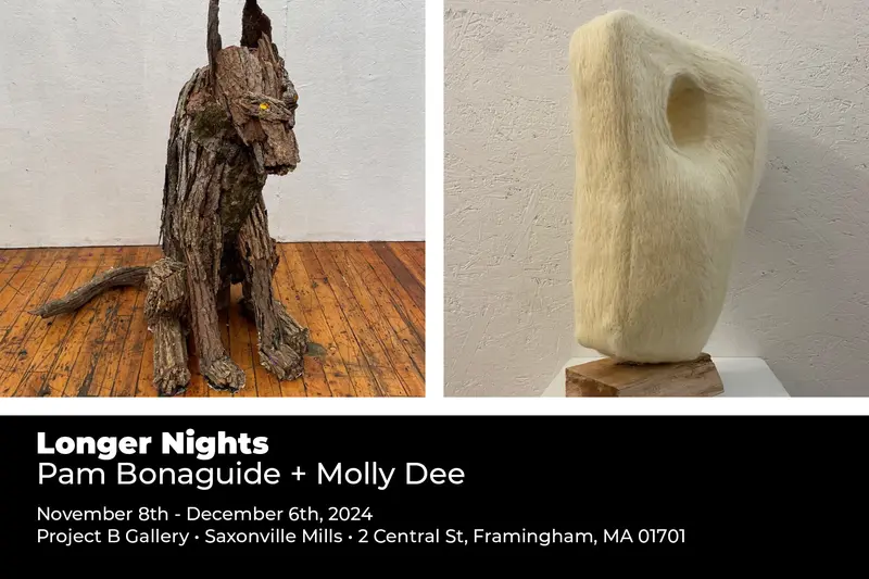 Images of 2 sculptures plus info about the opening reception