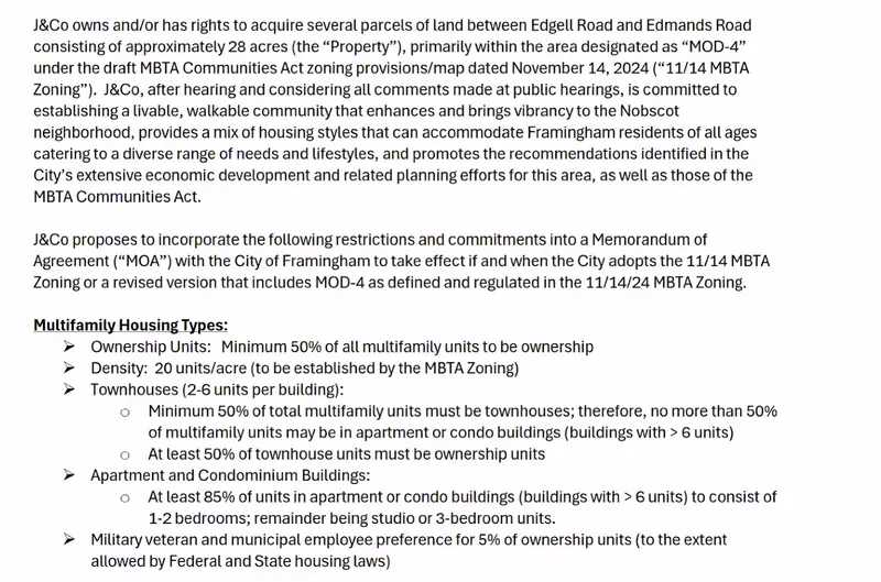 Screen shot of the first part of the document proposing the development