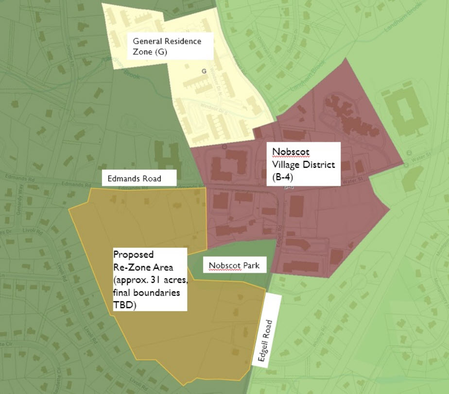 map showing area of proposed rezoning